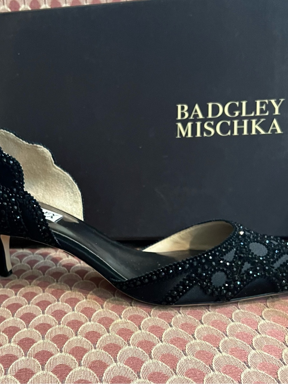 Badgley Mischka Black Beaded D'Orsay Kitten Heel